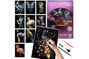 Animals Scratch Art Book for Adults-Colorful Animal Scratch Paper|Scratch Painting Paper Craft Kit|Creative Foil Engraving Sc