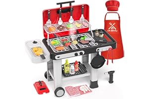 AOJIENI 86PCS Kids Play Kitchen Toys: 2025 Kids Grill Playset with Smoke, Sound, Light, UV&Water Color-Changing Play Food, Pretend Kids Kitchen Playset, Interactive BBQ Outdoor Toys, Birthday Gift for Toddler