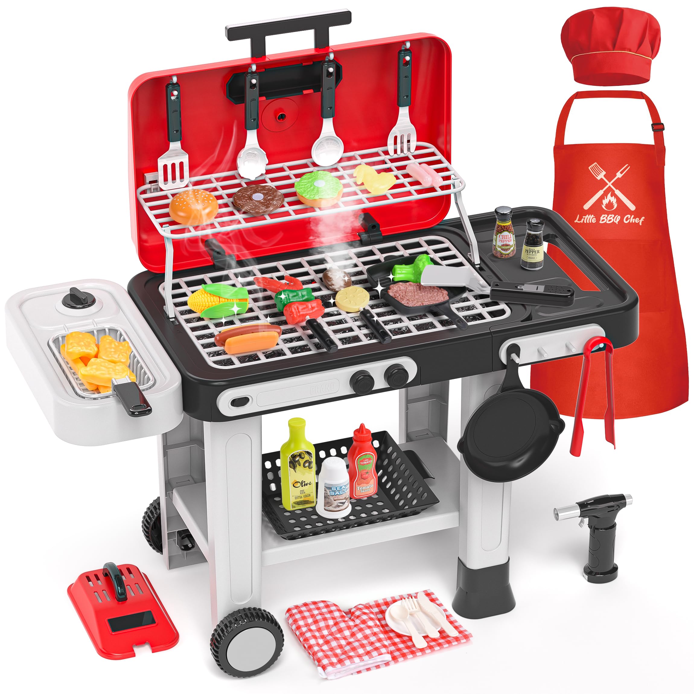 Photo 1 of *MINOR DAMAGE - USED*
86PCS Kids Play Kitchen Toys: Kids Grill Playset with Smoke, Sound, Light, UV&Water Color-Changing Play Food, Pretend Kids Kitchen Playset, Interactive BBQ Outdoor Toys, Birthday Gift for Toddler