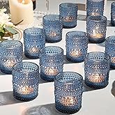 48 Pack Votive Candle Holders for Wedding, 2x2.5in Blue Vintage Glass Tea Light Candle Holders for Baby Shower, Tealight Candle Holder Decor for Home Table Centerpieces
