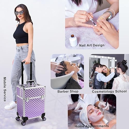 Stagiant Rolling Makeup Train Case Cosmetology Case on Wheels