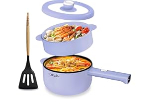 Dezin Electric Cooker, 2L Non-Stick Sauté Pan, Rapid Noodles Cooker, Mini Pot for Steak, Egg, Fried Rice, Ramen, Oatmeal, Soup with Power Adjustment, College Dorm Room Essential(Egg Rack Included)