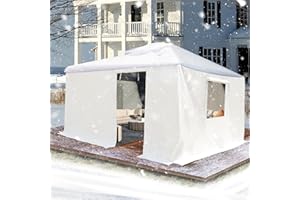 SHPAI 12x14 FT Outdoor Gazebo Cover with Sidewalls and Mesh Windows - All-Season Waterproof Enclosed Universal Winter Cover, White