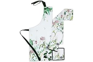 AMOUR INFINI 100% Cotton Floral Shrubs 4 Piece Kitchen Set of Apron, Kitchen Towel,Oven Mitt and Pot Holder| Washable BBQ Party Event Baking Grilling Kitchen Decor|Thanksgiving Christmas Fall Gift Set