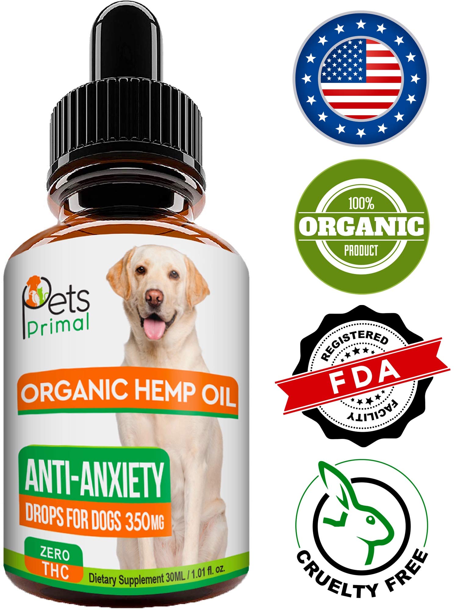 Hemp Oil for Dogs & Cats - Full Spectrum Hemp Extract, Grown & Made in USA -100% Natural Organic Pet Hemp Oil - Supports Hip & Joint Health, Pain Relief, Anti-Anxiety - 350MG with Omega 3, 6