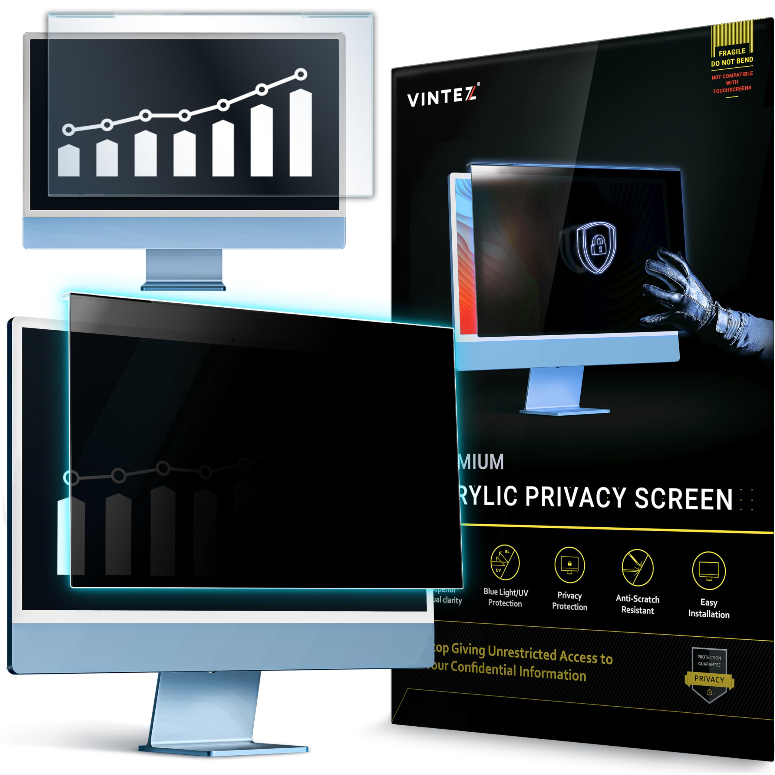 VINTEZ Acrylic 24 Inch Computer Privacy Screen Filter Compatible With 24 inch iMac (2021, 2022, 2023, 2024, M1, M3, M4) - 21.5" x 12.6" (547 x 320mm) - Monitor Frame Hanging Type