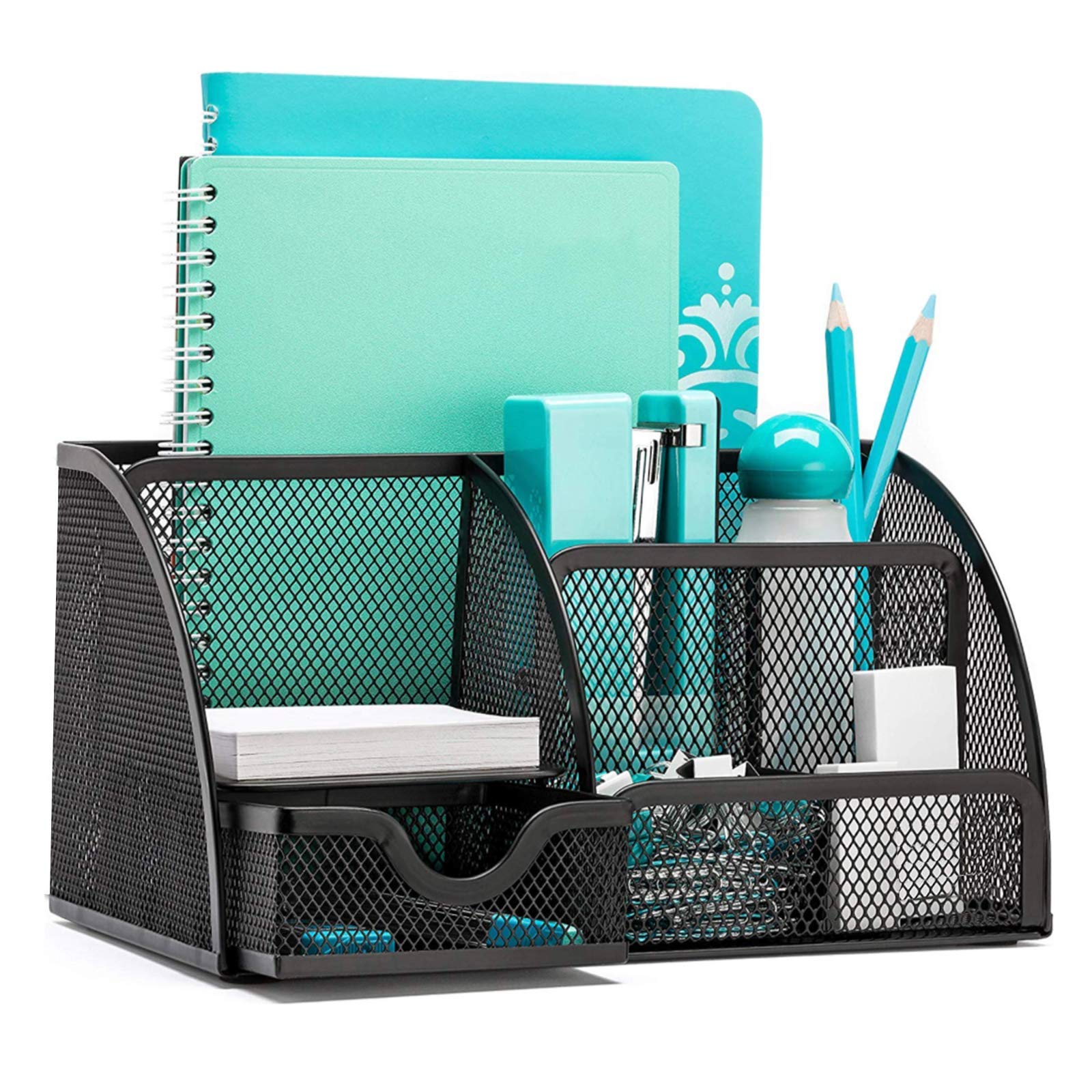 OKPOW Mesh Desk Organizer Desk Tidy Pen Holder 6 Components Office Supply Pen File Holder Home Office Storage Compartment (Upgrade Black)