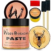 LAOBIAO Wood Burning Paste Beeswax Kit, 1 Jar Wood Burning Gel with 1 Jar Beeswax Paste, 2 Foam Paint Brushes and Squeegees f