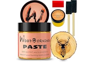 LAOBIAO Wood Burning Paste Beeswax Kit, 1 Jar Wood Burning Gel with 1 Jar Beeswax Paste, 2 Foam Paint Brushes and Squeegees for DIY Arts and Crafting & Stencil Wood Burning