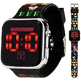Nintendo Super Mario Kids LED Watch – Silver Plastic Case, Red LED Display, Iconic Mario Design, Durable Strap with Printed Artwork, Alloy Buckle, Fun Timepiece for Boys and Girls, Ages 6-12