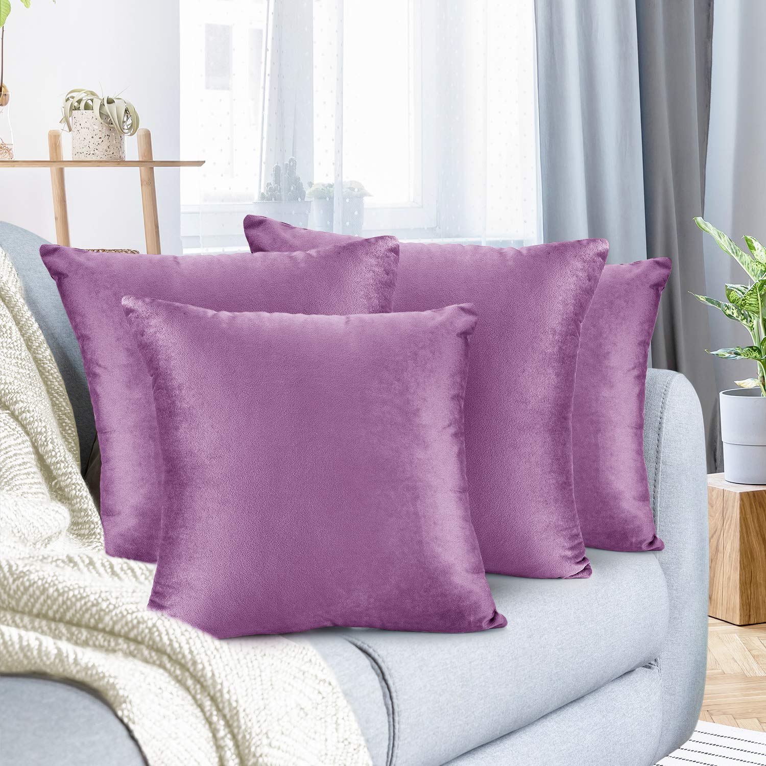 Nestl Throw Euro Pillow Covers, Cozy Velvet Decorative Pillow Covers 26x26 Inches, Soft Solid Couch Pillow Case for Sofa, Bed and Car, Set of 4 - Lavender Dream Image Nestl Throw Euro Pillow Covers, Cozy Velvet Decorative Pillow Covers 26x26 Inches, Soft Solid Couch Pillow Case for Sofa, Bed and Car, Set of 4 - Lavender Dream Image