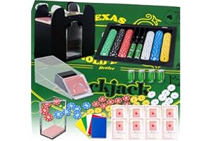 EXTGUDS Casino Table Game Set,Blackjack/Texas Hold'em/Poker Set with Card Shoe,Discard Tray, Automatic Shuffler,Chip Rake,360Chips,8 Deck Playing Card ,Double-sided felt（Green）,10 Cut Cards,Casino Poker Set