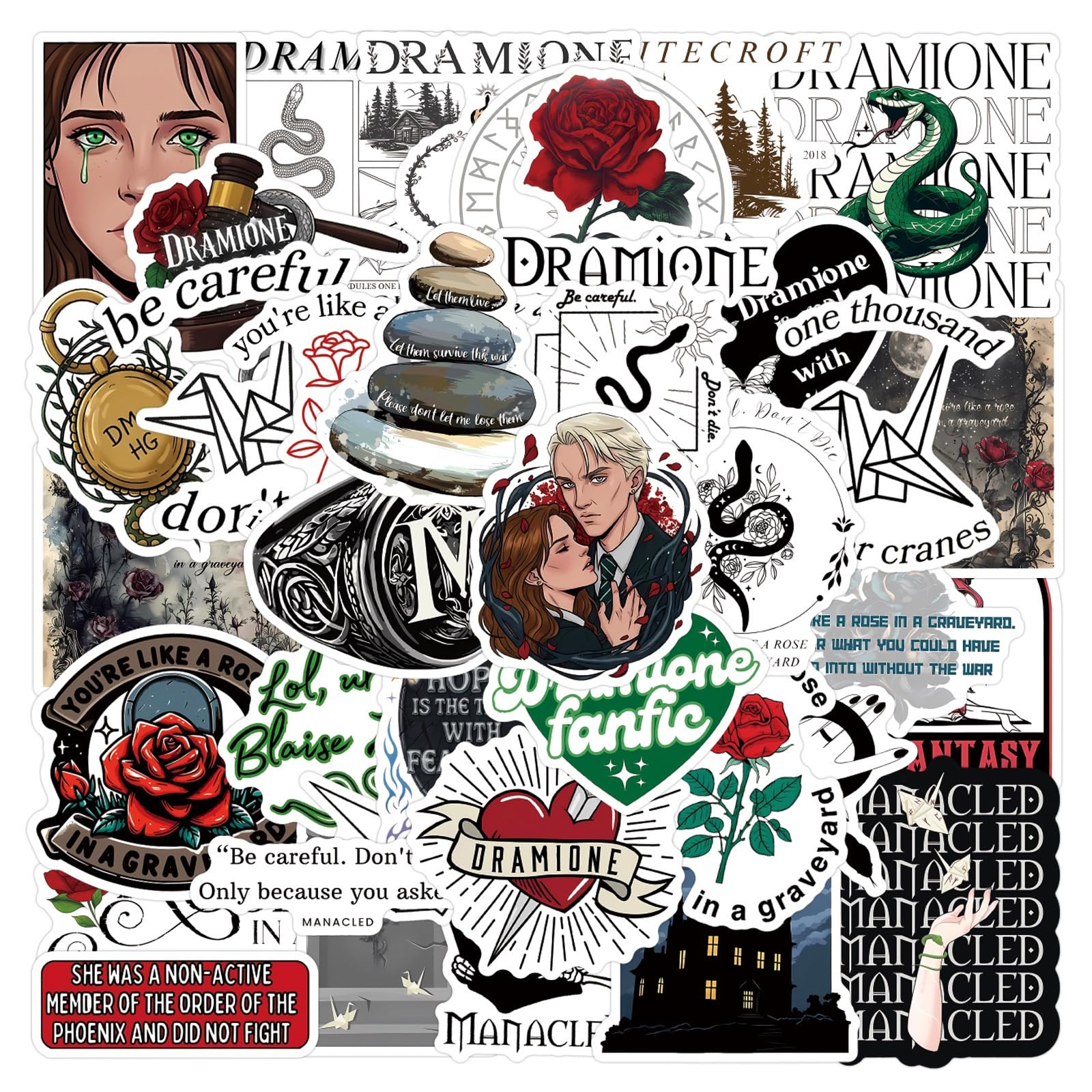 50 PCS Dramione Fanfic Stickers for Kindle, Reading Dramione Book Club Stickers, Aesthetic Kindle Sticker,Bookish Gifts for Woman,Girl,Book Lover,Gifts for Adult (Alchemise)