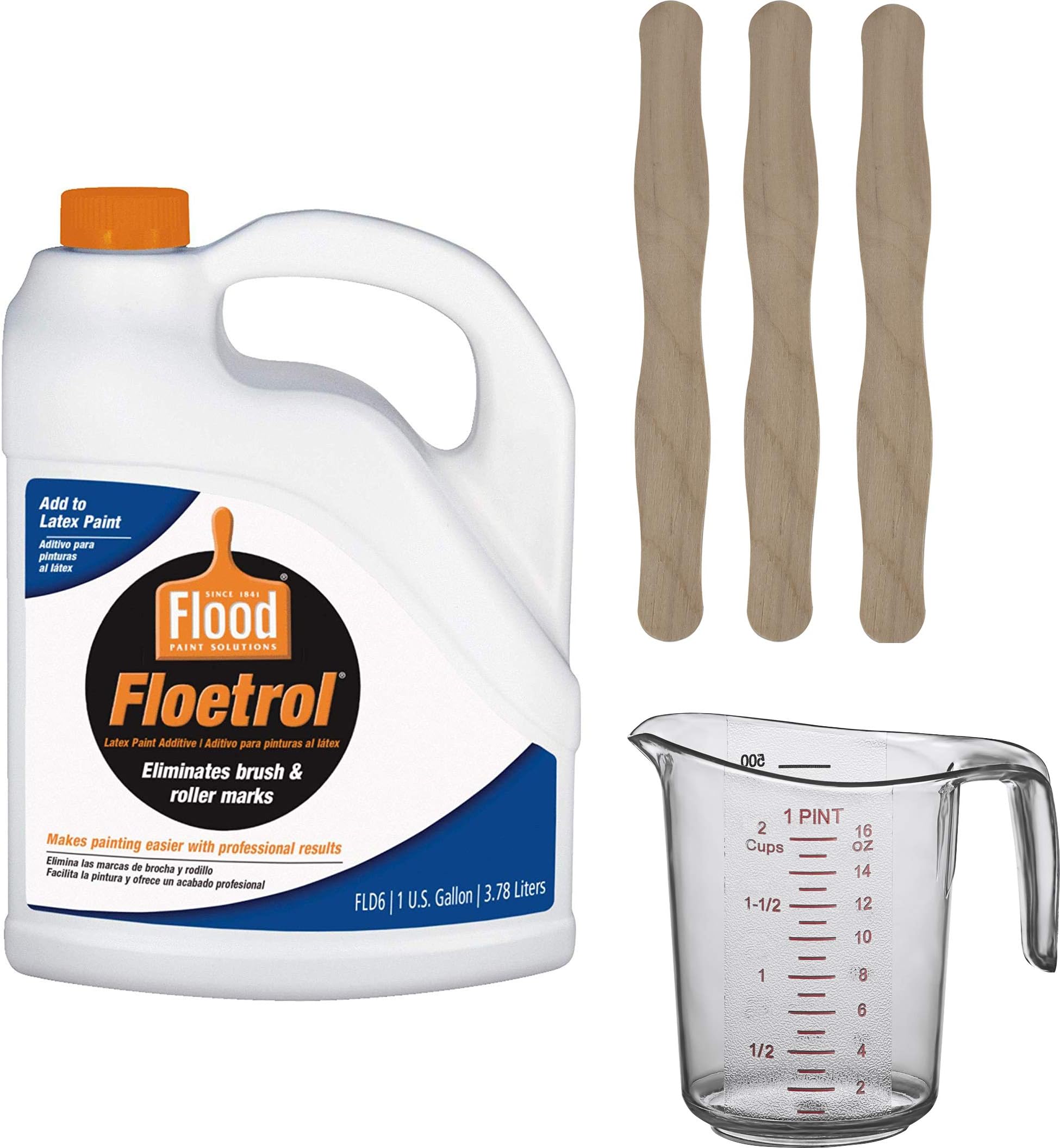 Art Bundle- 1 Gallon Flood/PPG FLD6-04 Floetrol Paint Additive, 1 Pint Measuring Cup with Handle, 3 Mixing Sticks