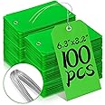 100 Pcs Heavy Duty Tags - Write On, Large (6 1/4" x 3 1/8") Green Tags with String for Equipment Inventory Storage Parts & Valve Car