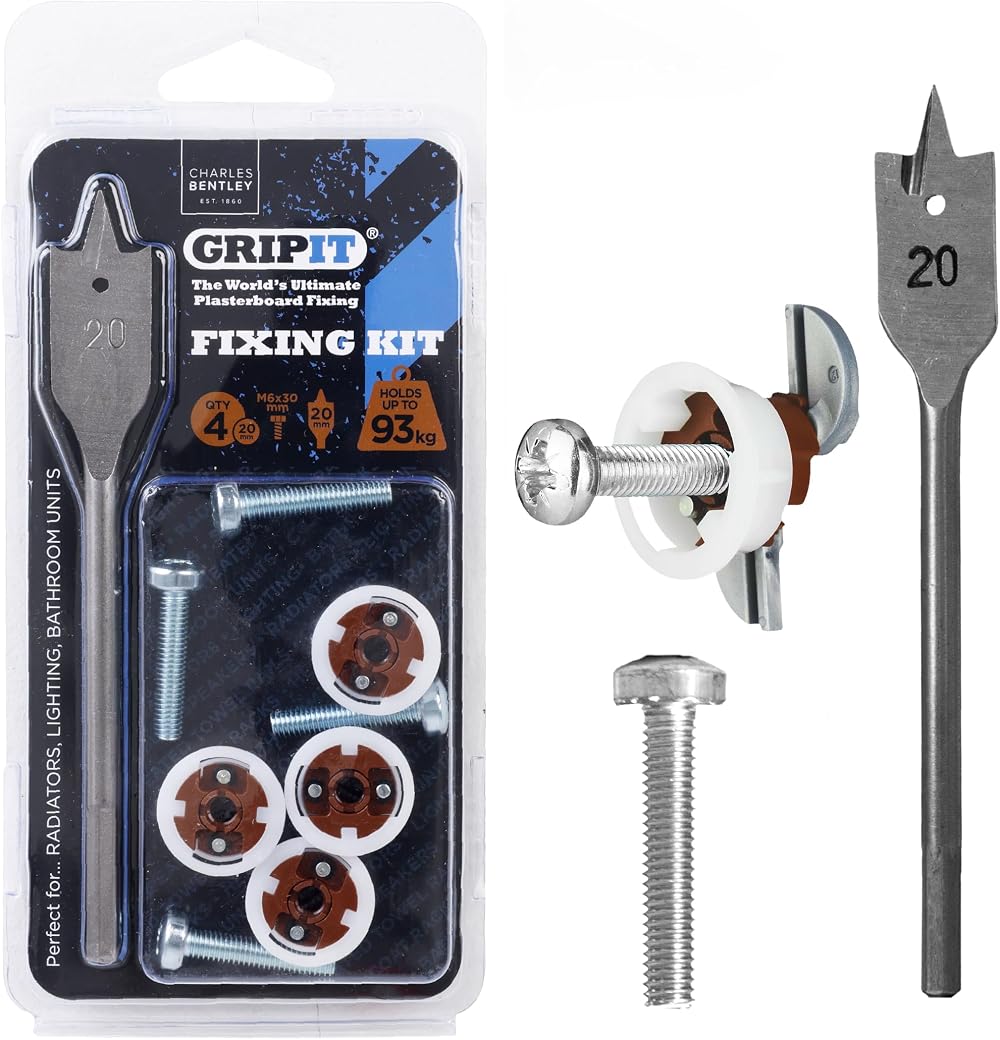 GripIt Brown Heavy Duty Plasterboard Fixings – Cabinet Kit Pack of 4 Holds 93kg