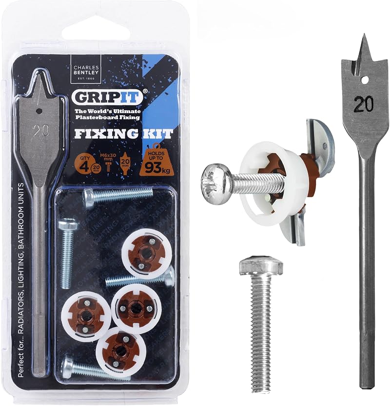GripIt Brown Heavy Duty Plasterboard Fixings – Cabinet Kit Pack of 4 Holds 93kg