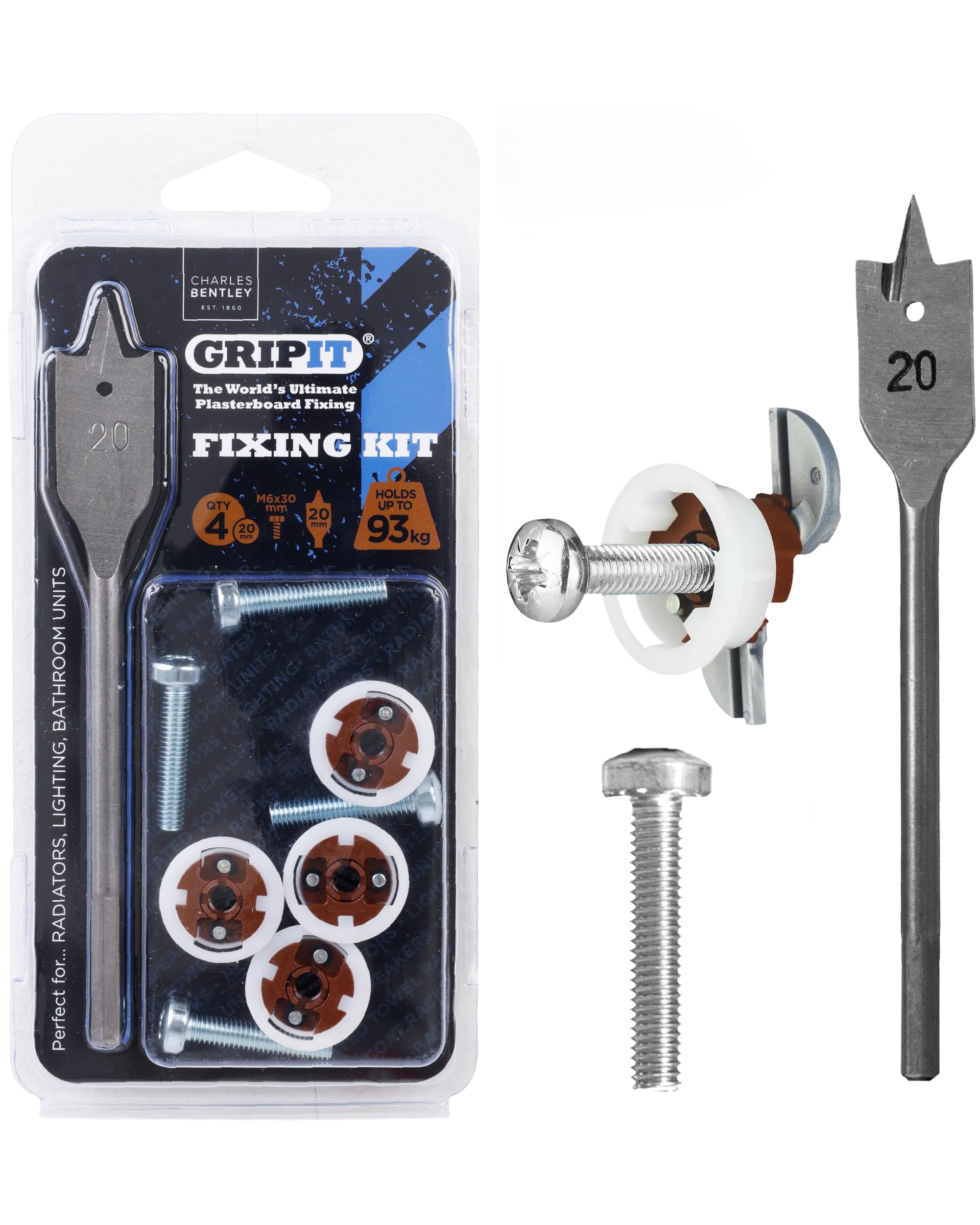 Gripit Brown Heavy Duty Plasterboard Fixings – Cabinet Kit – Pack of 4 – Holds Up to 93kg – Ideal for Drywall Anchor, Stud Wall Fixings, Cabinet Wall Fixings, Radiators, AV Equipment & Lighting
