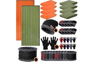 Tranqun 40 80 pcs Emergency Sleeping Bags Bulk with Winter Hat Gloves Scarf, Survival Sleeping Bag Bivy Sack Waterproof Lightweight Thermal Blanket Gear for Camping Hiking Outdoors Homeless