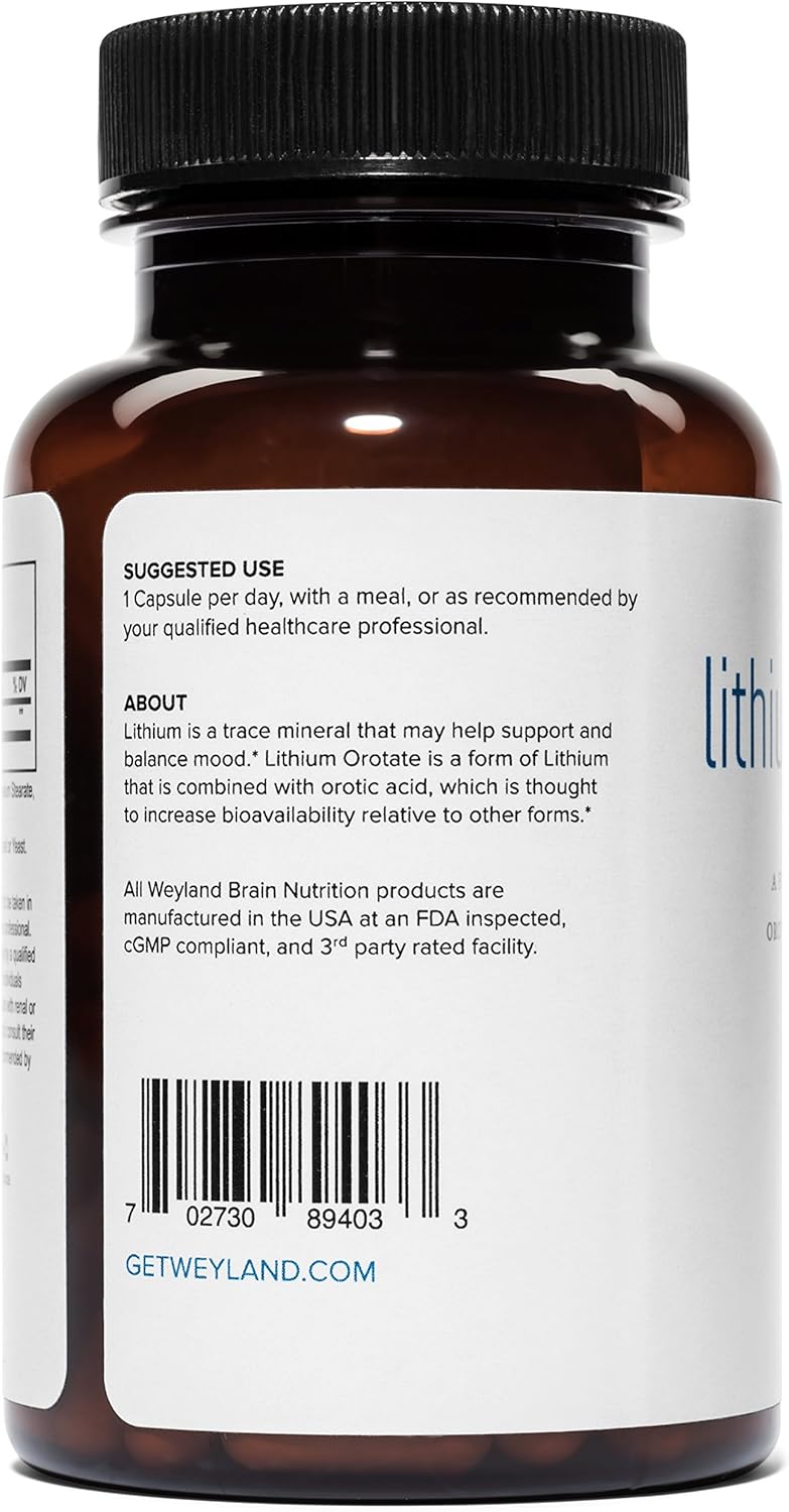 Weyland Brain Nutrition: Lithium Orotate 10mg (1 Bottle), 60 Vegetarian Capsules, Lithium Supplement Supports Healthy Mood, Behavior, Memory and Wellness: Health & Personal Care
