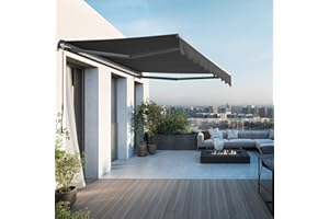 CANOPEE Manual Retractable Awning for Patio, Outdoor Patio Awning 300g/m² UV & Water-Resistant Fabric, Sunshade Shelter with Crank Handle & Durable Aluminum Frame (Dark Gray Fabric, 8 × 7 FT)