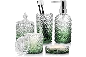 Bathroom Accessories Set, 5Pcs Glass Bathroom Accessories with Glass Soap Dispenser, Soap Dish, Toothbrush Holder, Tumbler, C
