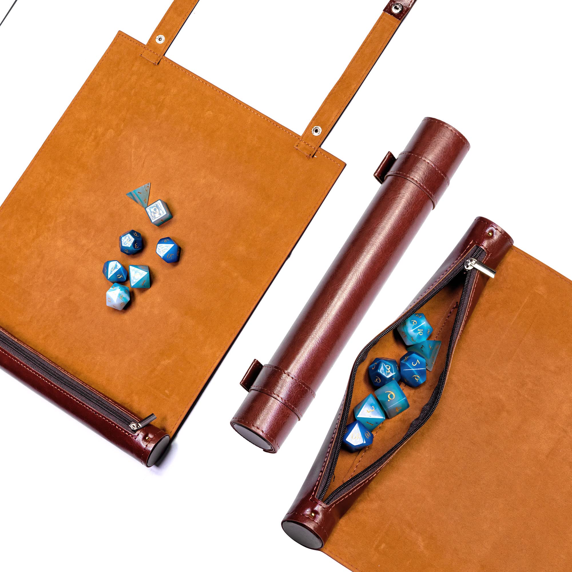 Cusdie 2 in 1 Dice Rolling Mat & Zippered Dice Holder Dice Tray- Compatible with DND Polyhedral Dice Dungeons and Dragon (Deep Red)