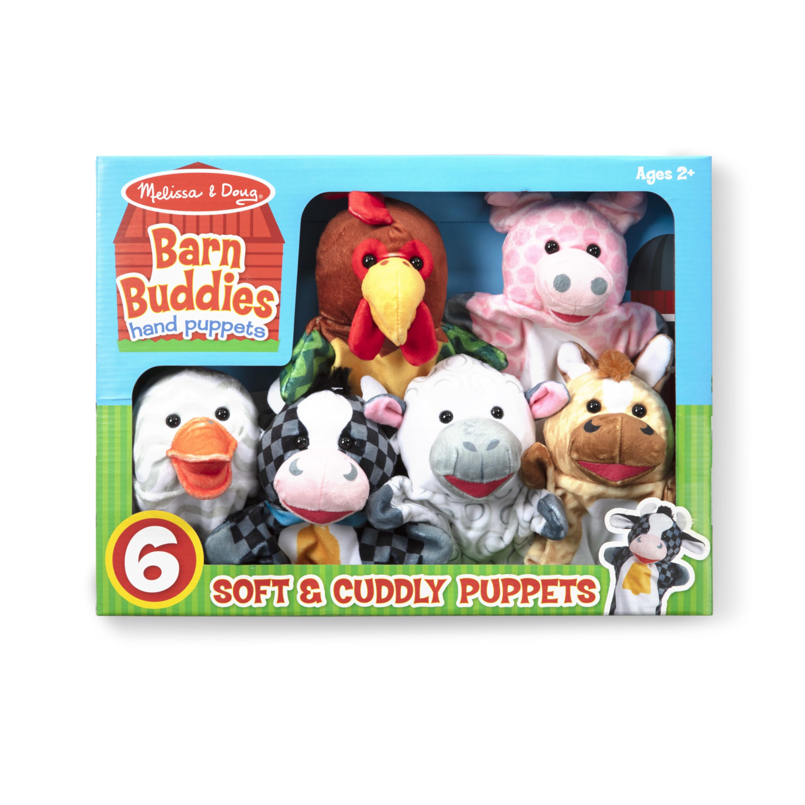 Melissa & Doug Barn Buddies Hand Puppets, Set of 6 (Cow, Sheep, Horse, Duck, Chicken, Pig)