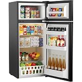 Icyglee 4.5 Cu.Ft Mini Fridge with Freezer, 2 Doors Small Fridge with Adjustable Thermostat &amp; Removable Glass Shelves, Small Refrigerator for Kitchen Office Dorm, Quiet Operation, Black