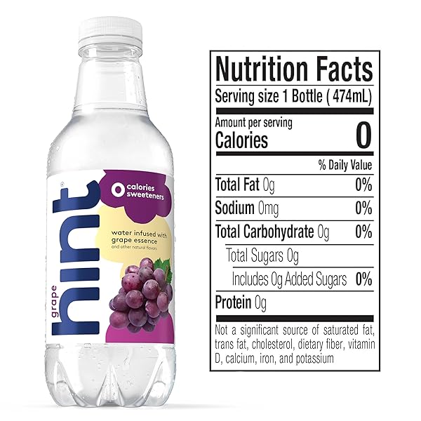 HINT GRAPE WATER, INFUSED WITH GRAPE FLAVOR, ZERO CALORIES & SWEETENERS, 16 FL OZ 12 PACK