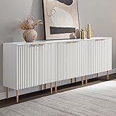 SICOTAS Sideboard Cabinet - 87'' Modern Accent Credenza Storage Cabinet Kitchen Fluted Sideboard with 6 Doors & Adjustable Sh