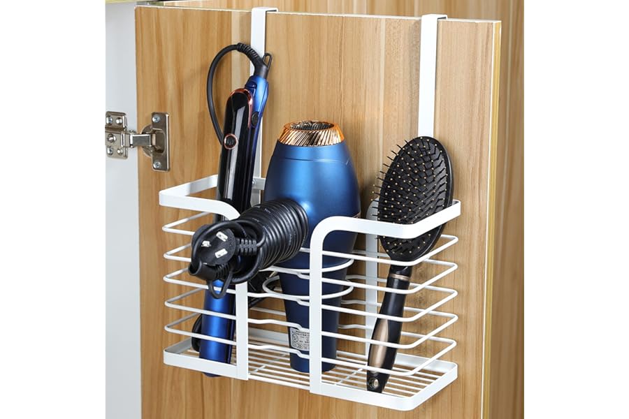 YIGII Hair Dryer Holder Adjustable Height – Hair Tool Organizer White Bathroom Organizer Hot Styling Tools Storage for Hair Dryer, Flat Iron, Curling Iron, Straightener