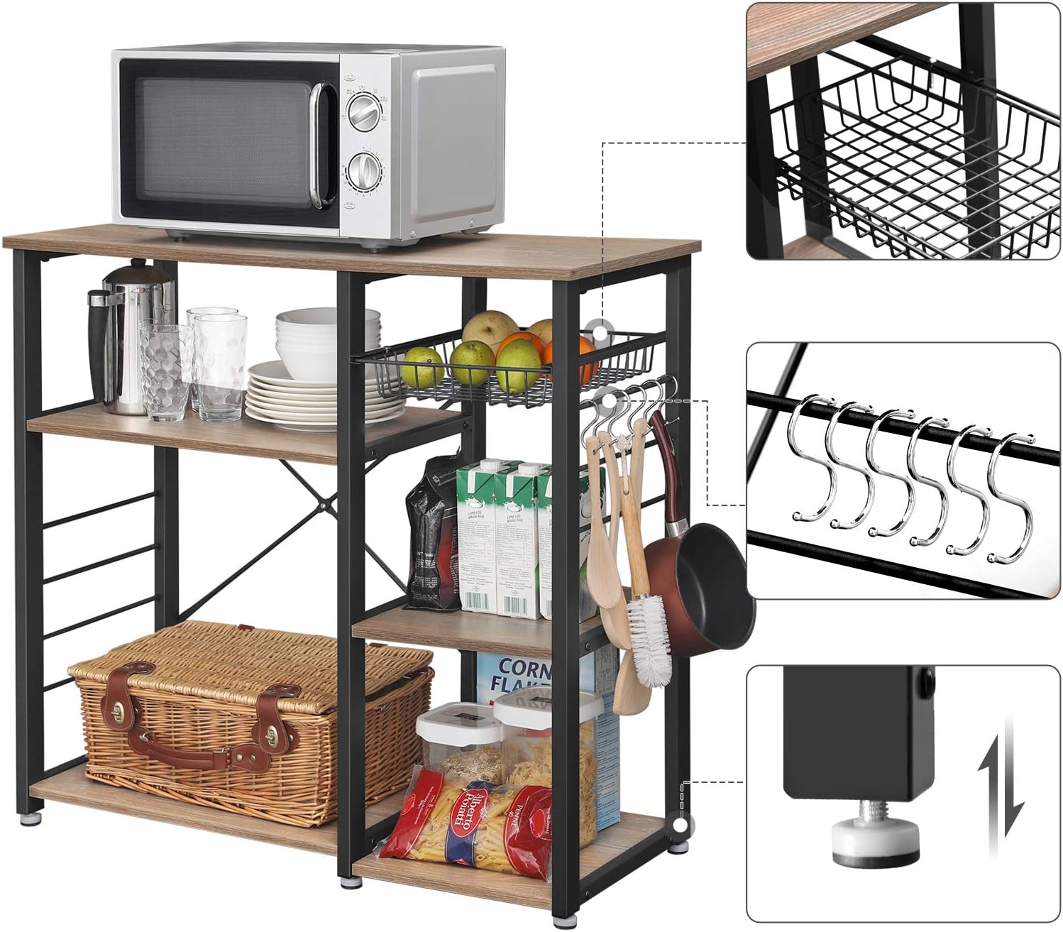 VASAGLE ALINRU Kitchen Baker's Rack, Coffee Bar, Microwave Oven Stand, Industrial, Weathered Sand - Standing Baker's Racks