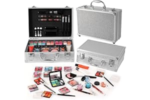 AOLIKOKO Makeup Kit for Teenager & Women Full Kit, All- In- One Makeup Set With The Cosmetic Train Case, Professional Makeup Kit, Makeup Gift Set for Women Girls(silver)