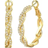 Senteria Sterling Silver Hoop Earring for Women Hypoallergenic S925 Silver Hoop Earrings Lightweight Large Twisted Hoops Earring with AAAAA Cubic Zirconia for Women 30/40/50/60mm