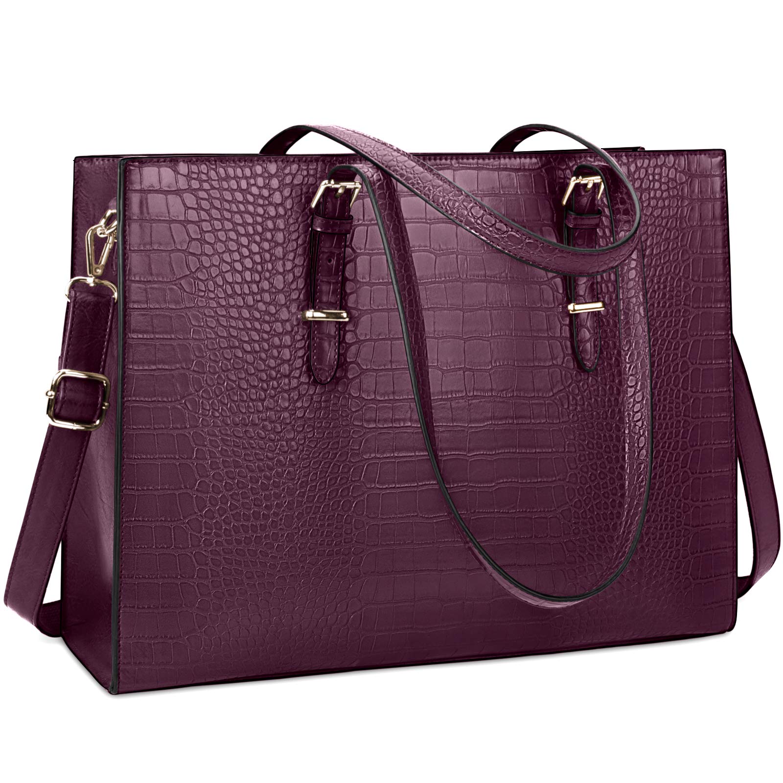 Lubardy Laptop Bags for Women Tote Bag 15.6 Inch Leather Large Ladies Handbag Work Bag Designer Business Shoulder Shopping Office Bag Grape purple