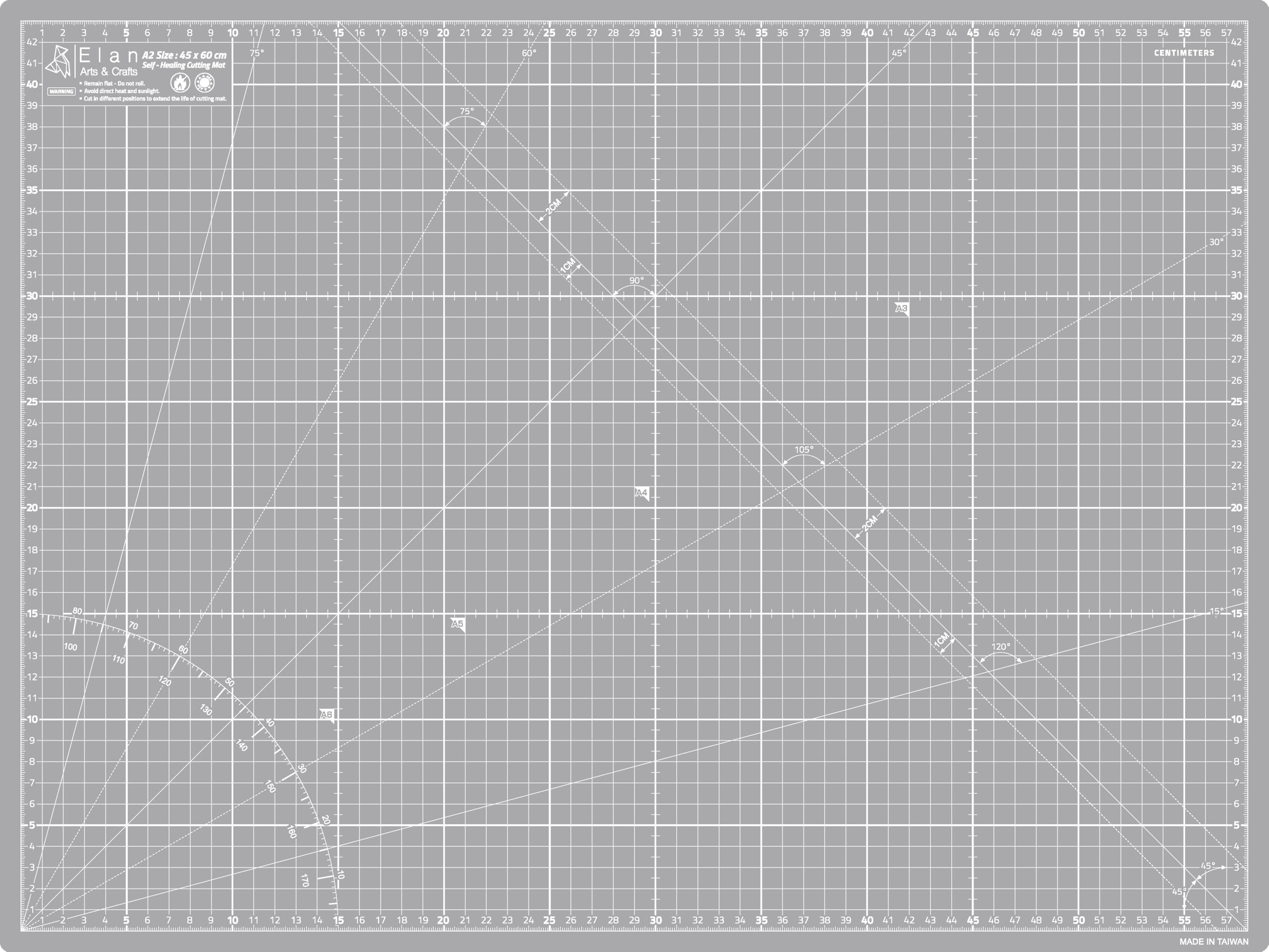 Elan A2 Cutting Mat Grey, 5-Ply Hobby Board for Crafts 60X45 CM, Self Healing Cutting Mat A2, Recycled PVC Craft Board for Sewing & Quilting