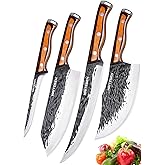 Naitesen 4PCS Hand Forged Butcher Knife and Kitchen Knife 2 in 1 Set, Heavy Duty Meat Cleaver Serbian Chef Knife Breaking Knife Boning Knife for Meat Cutting BBQ Gifts for Men Women