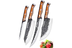 Naitesen 4PCS Hand Forged Butcher Knife and Kitchen Knife 2 in 1 Set, Heavy Duty Meat Cleaver Serbia...