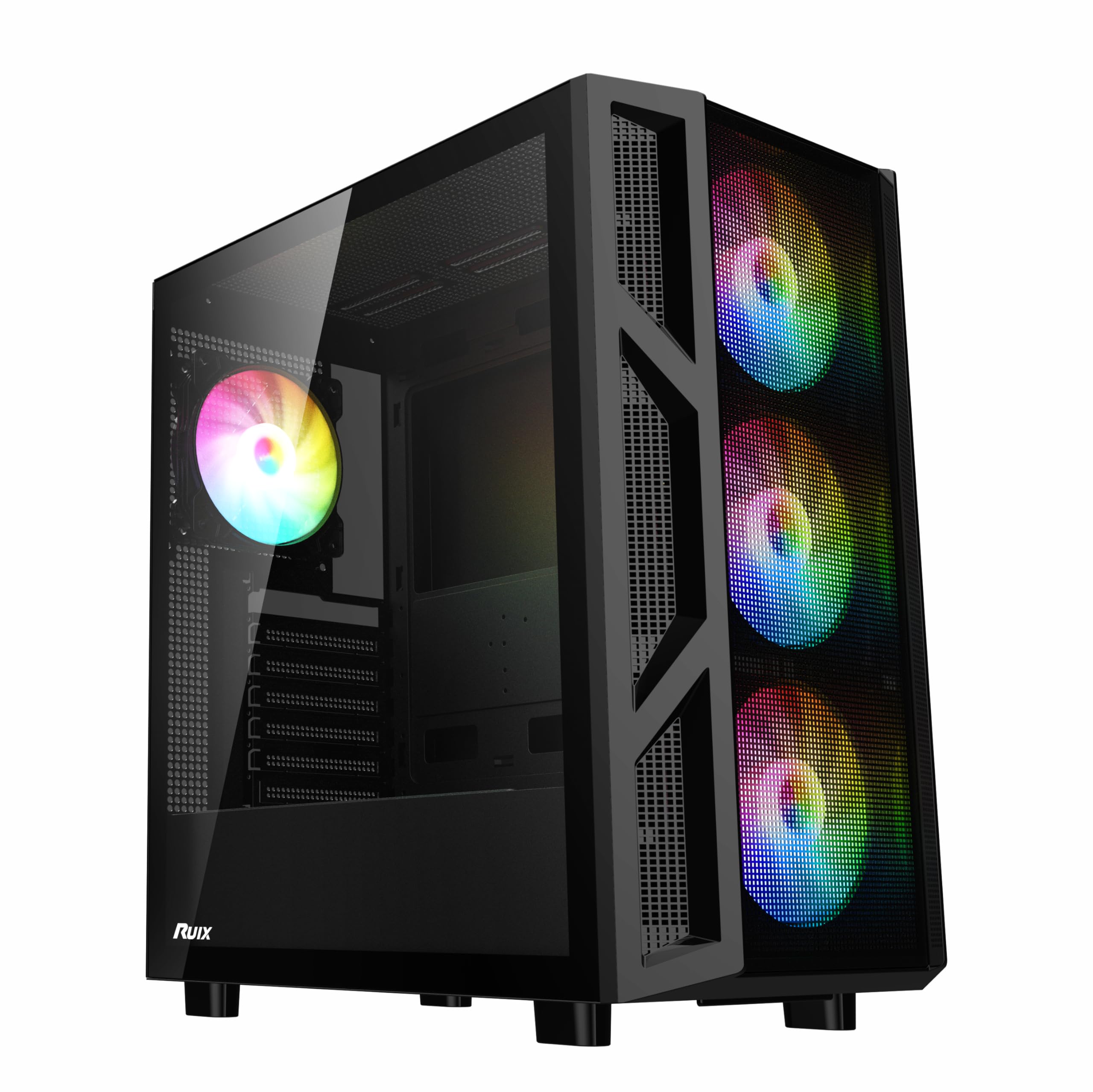 RUIX CV103 ATX Mid-Tower PC Case, Pre-Installed 4 x 120mm RGB Fans, RGB Color Lighting, Tempered Glass, USB 3.0, Gaming Computer Case, High-Airflow - Black