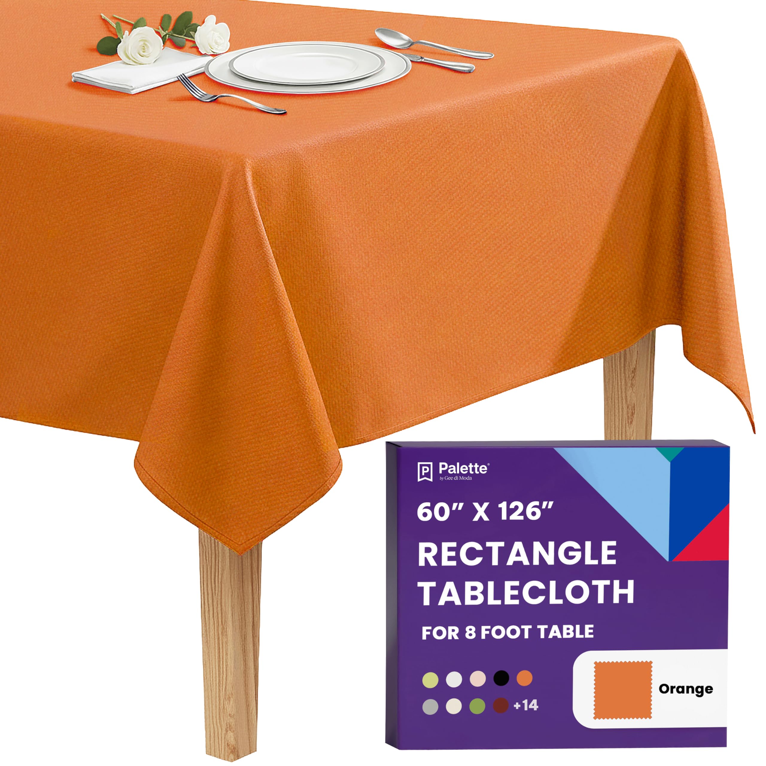 Gee Di Moda Rectangle Tablecloth - 60 x 126 Inch Orange Table Cloth for 8 Foot Rectangle Tables - Heavy Duty Washable Fabric - for Holiday Party, Dinner, Weddings, Baby Shower & Events