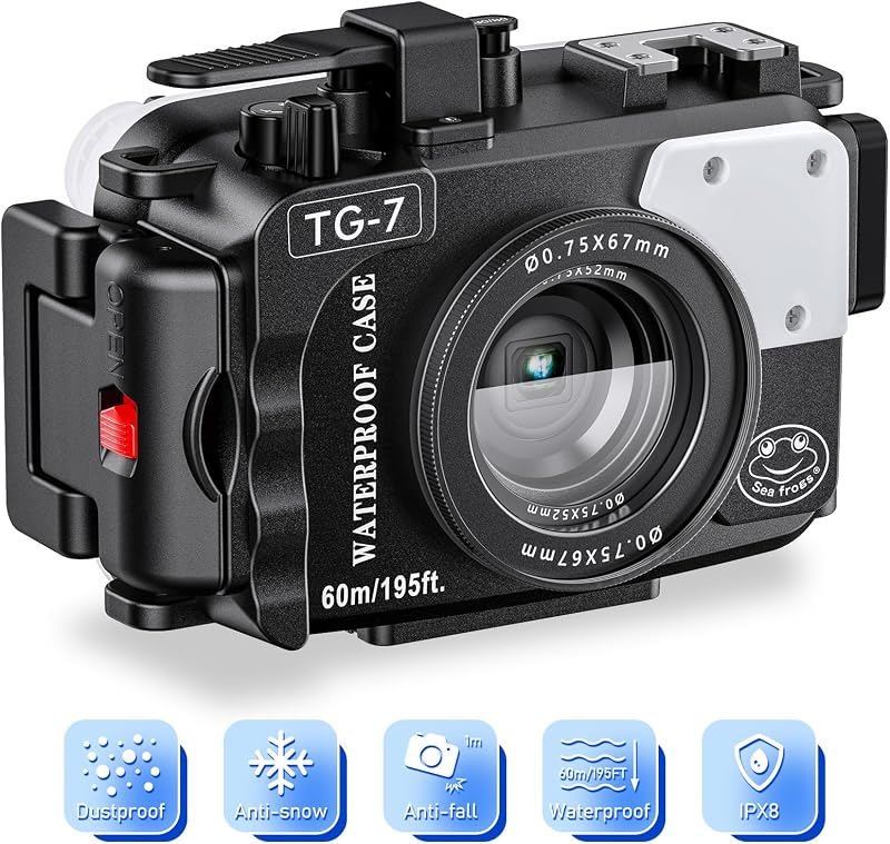 Seafrogs Underwater Camera Housing for Olympus TG-7 195FT 60M Waterproof Case