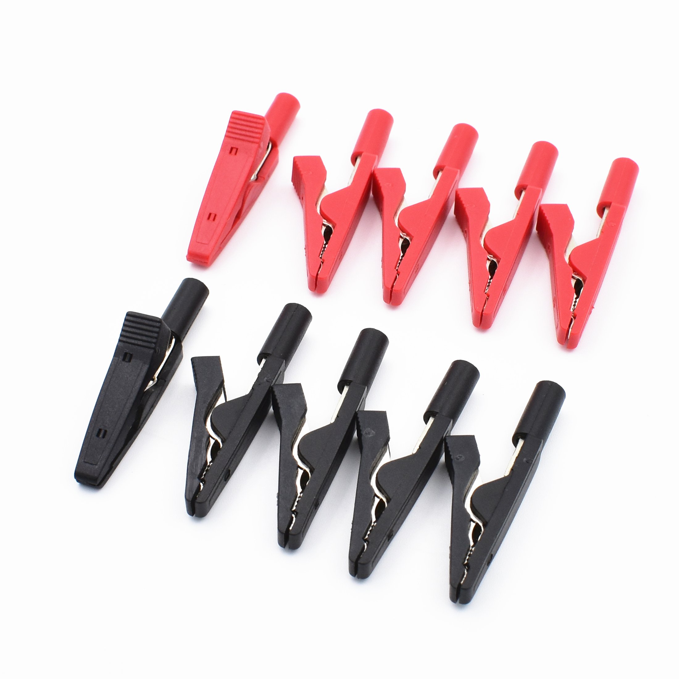 Red and Black Insulated Safety Multimeter Test Leads Alligator Clips Electrical Mini Test Crocodile Clamp Clips with 2 mm Banana Jack for 2 mm Test Probe & 2 mm Banana Plug Connectors Pack of 10