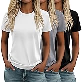 Huukeay 3 Pack Women's Cotton T Shirts Casual Short Sleeve Tunic Tops Crewneck Summer Loose Fit Plain Basic Tee