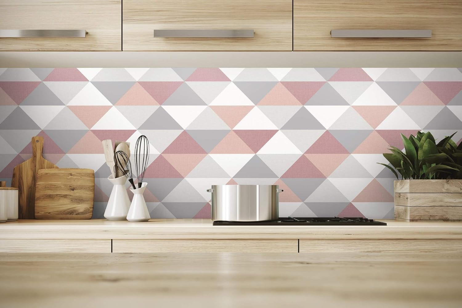 Amazon Nextwall Mod 三角形 剥がして貼る壁紙 ピンク グレー 壁紙