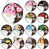 Yalikop 13 Set Interchangeable Wooden Gnome Decor 11.8 Inch Christmas Gnome Decorations Holiday Farmhouse Welcome Sign for Home Xmas Winter Party Decoration Gift