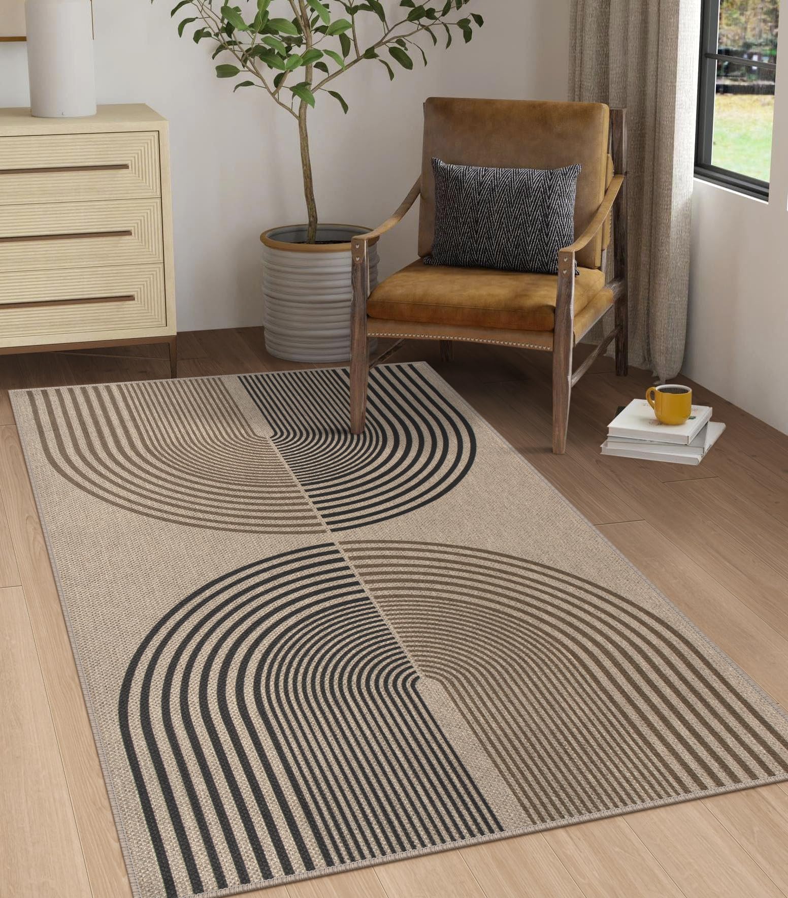 Photo 1 of Rugalia Easy Jute Rainbow Area Rug, 3x5 Indoor Outdoor Entryway Rug Washable Non-Slip Modern Boho Kitchen Rugs, Neutral Farmhouse Abstract Throw Carpet for Living Room Patio Kids Room