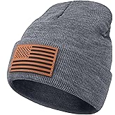 GUMMAUC American Flag Beanie for Men Women - Leather USA Flag Patch, Cuffed Beanie for Tactical Winter Warm Hat