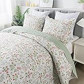 Travan 3-Piece Quilt Set Quilted Bedspread Lightweight Coverlet Set Garden Style Floral Printed Oversized Quilted Bedding Set with Shams for All Season, Flower Sea, Queen Size