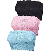 Boao 3 Pieces Women's Floral Lace Tube Top Bandeau Strapless Bras Seamless Stretchy Chest Wrap